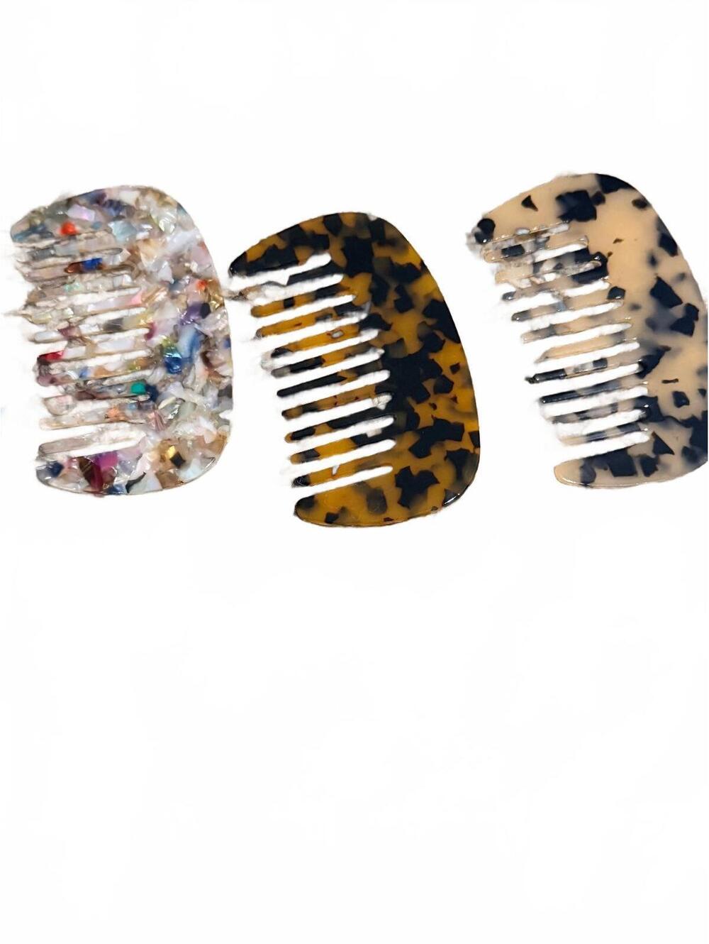 Set of 3 Decorative Hair Combs in Multicolor and Tortoiseshell Patterns